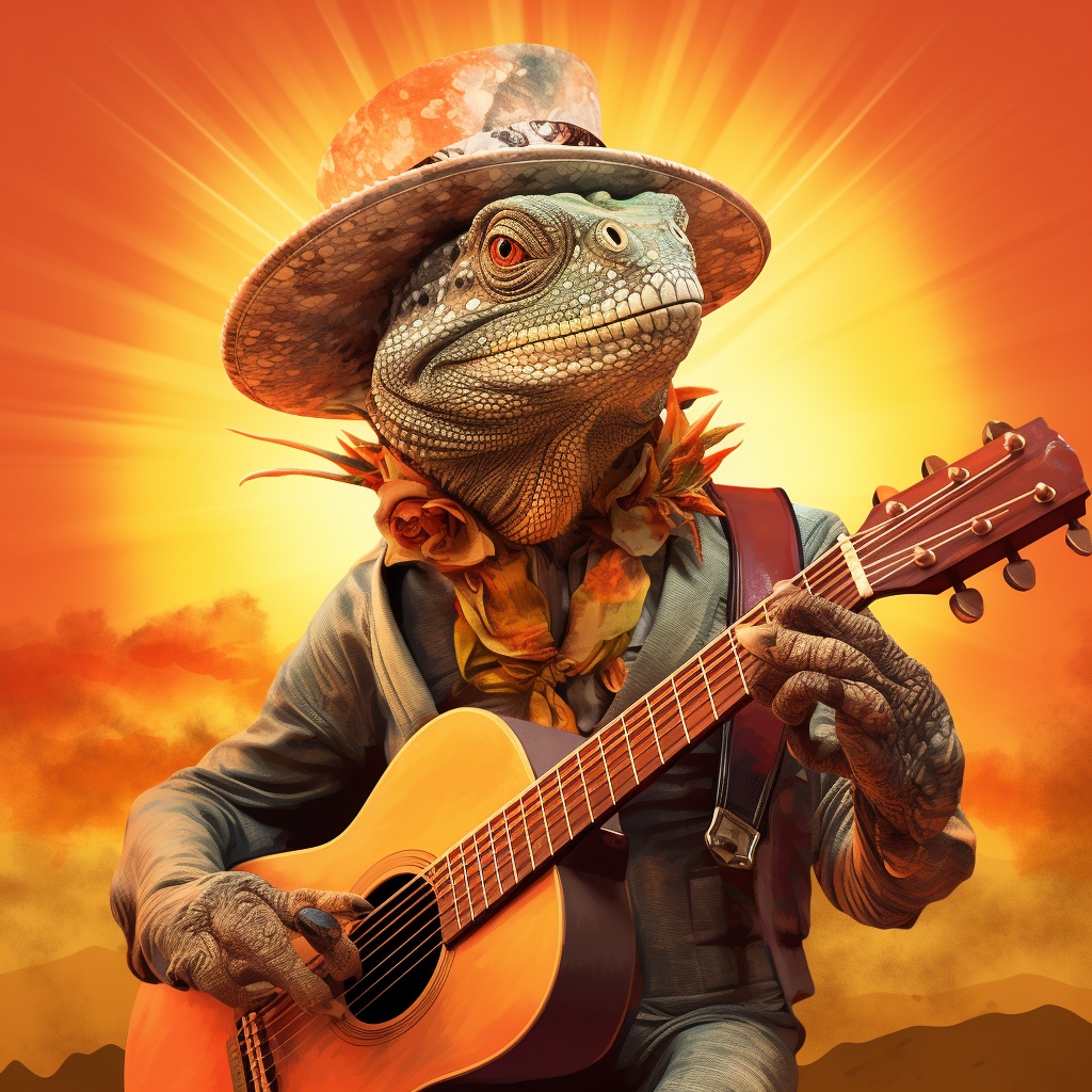 Echse mit Gitarre